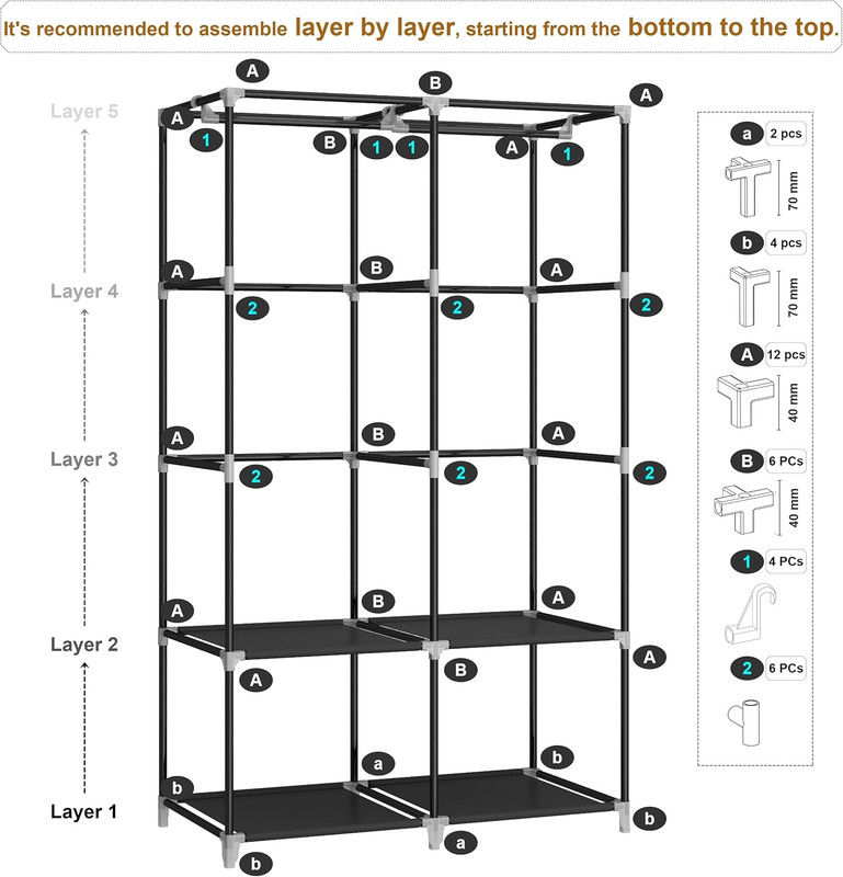 Portable Closet Wardrobe 35" Clothes Storage Organizer Rack w/ Shelves Black gallery