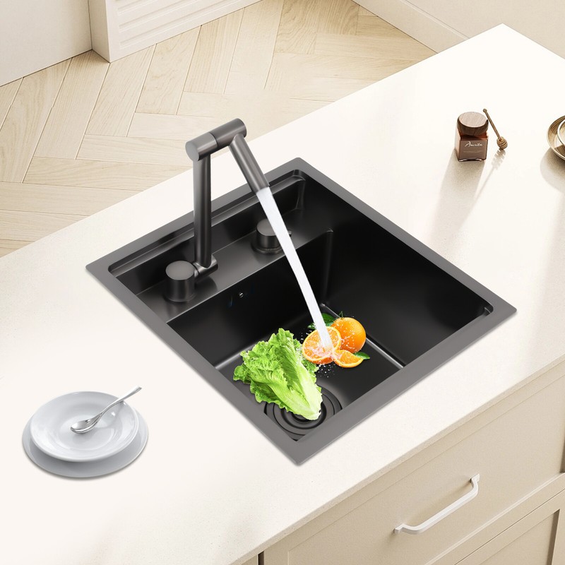 Stainless Steel Hidden Kitchen Square Sink Single Bowl W/Folding Faucet 10kg gallery