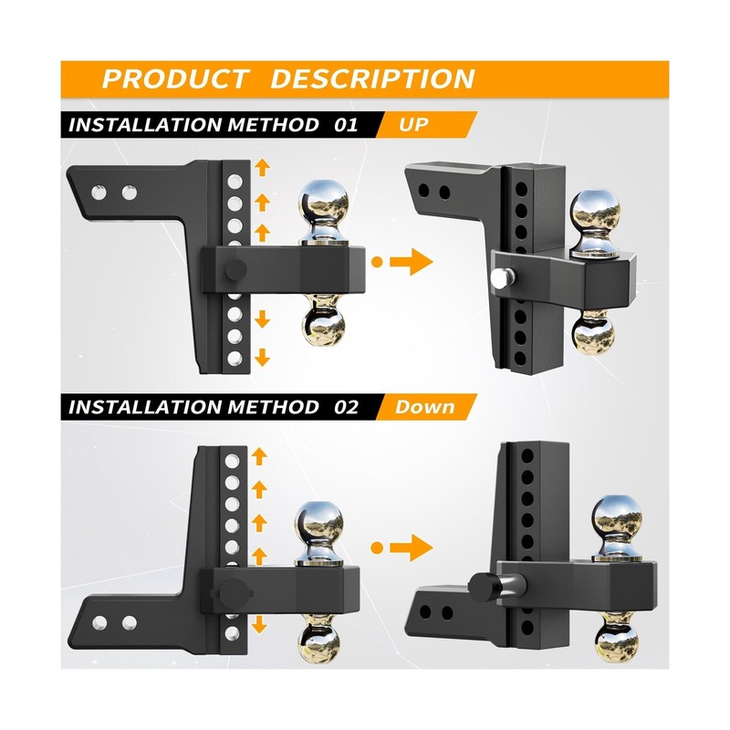 LOCAME Adjustable Trailer Hitch, Fits 2.5-Inch Receiver Only, 8-Inch Drop Alu... gallery
