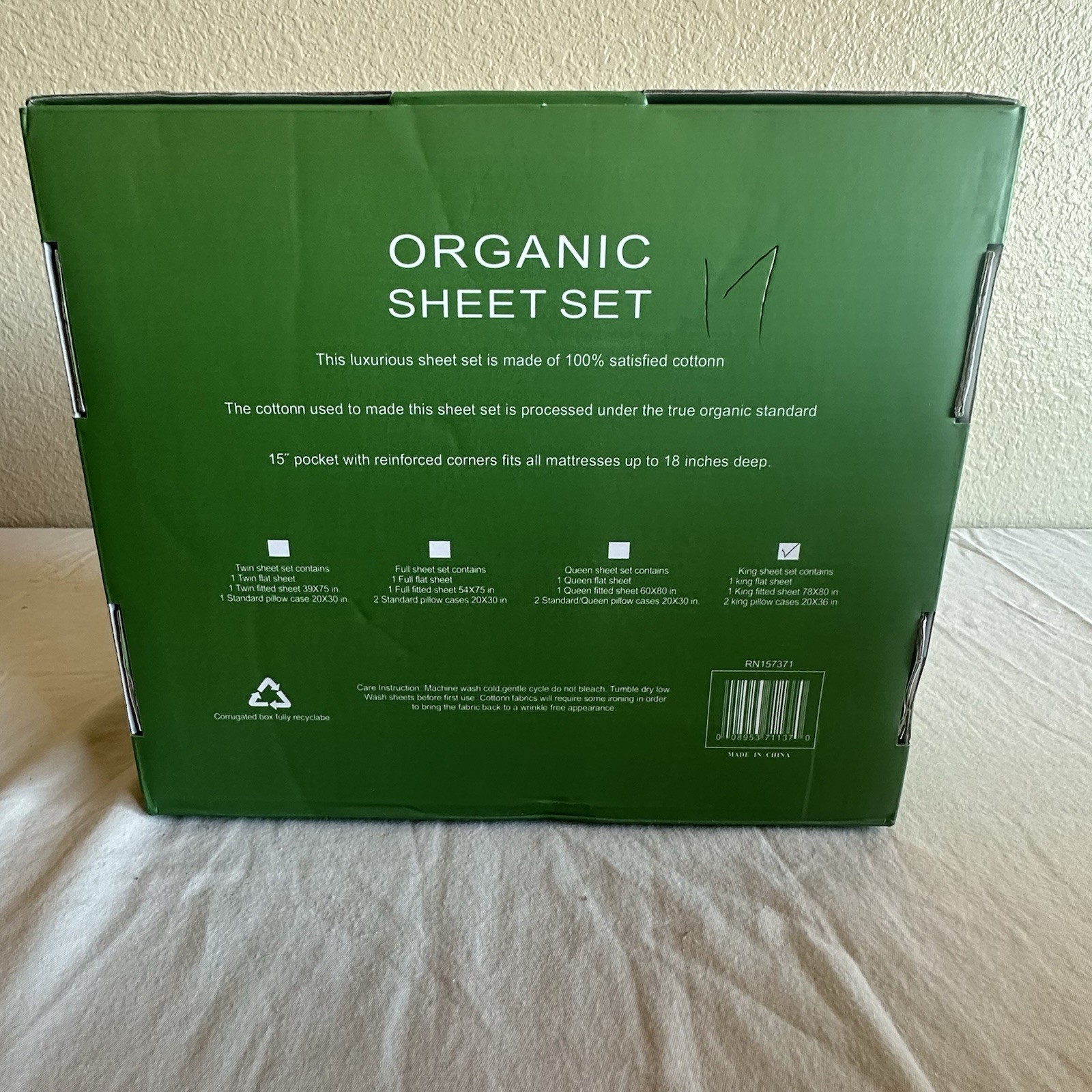 Tree Organic 100% Premium Quality Cotton 2000 King Sheet Set Green New In Box gallery