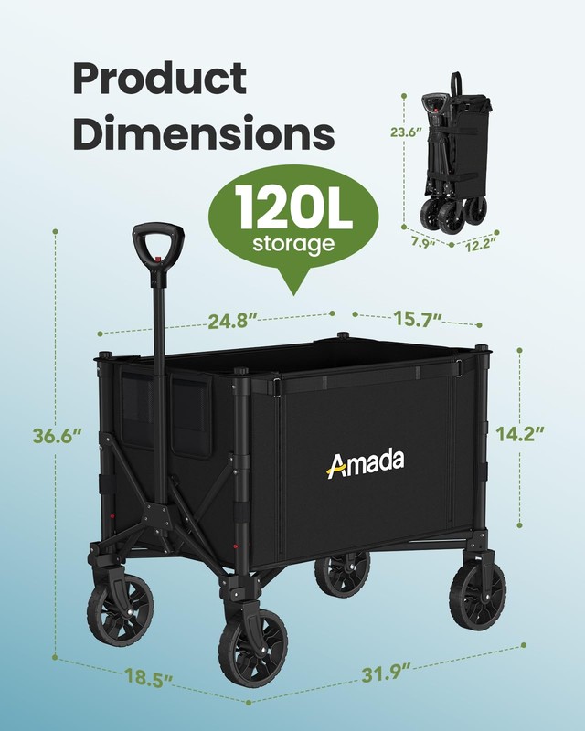 120L Wagons Carts Foldable, Collapsible Wagon Cart with 220 lbs Max Load and ... gallery
