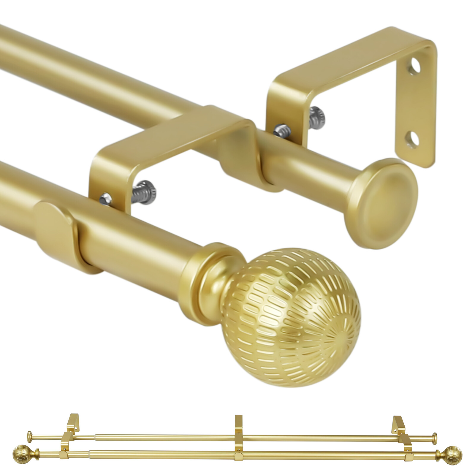 5/8" Telescoping Double Curtain Rods with Reticulated Ball Finials, 28"-120" gallery