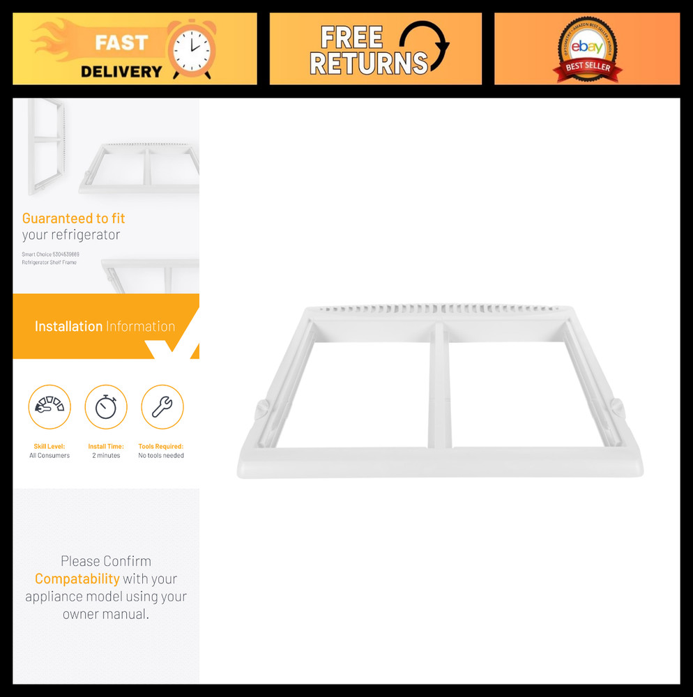 Refrigerator Shelf Frame & Crisper Drawer Cover - White, Impact Resistant Replac