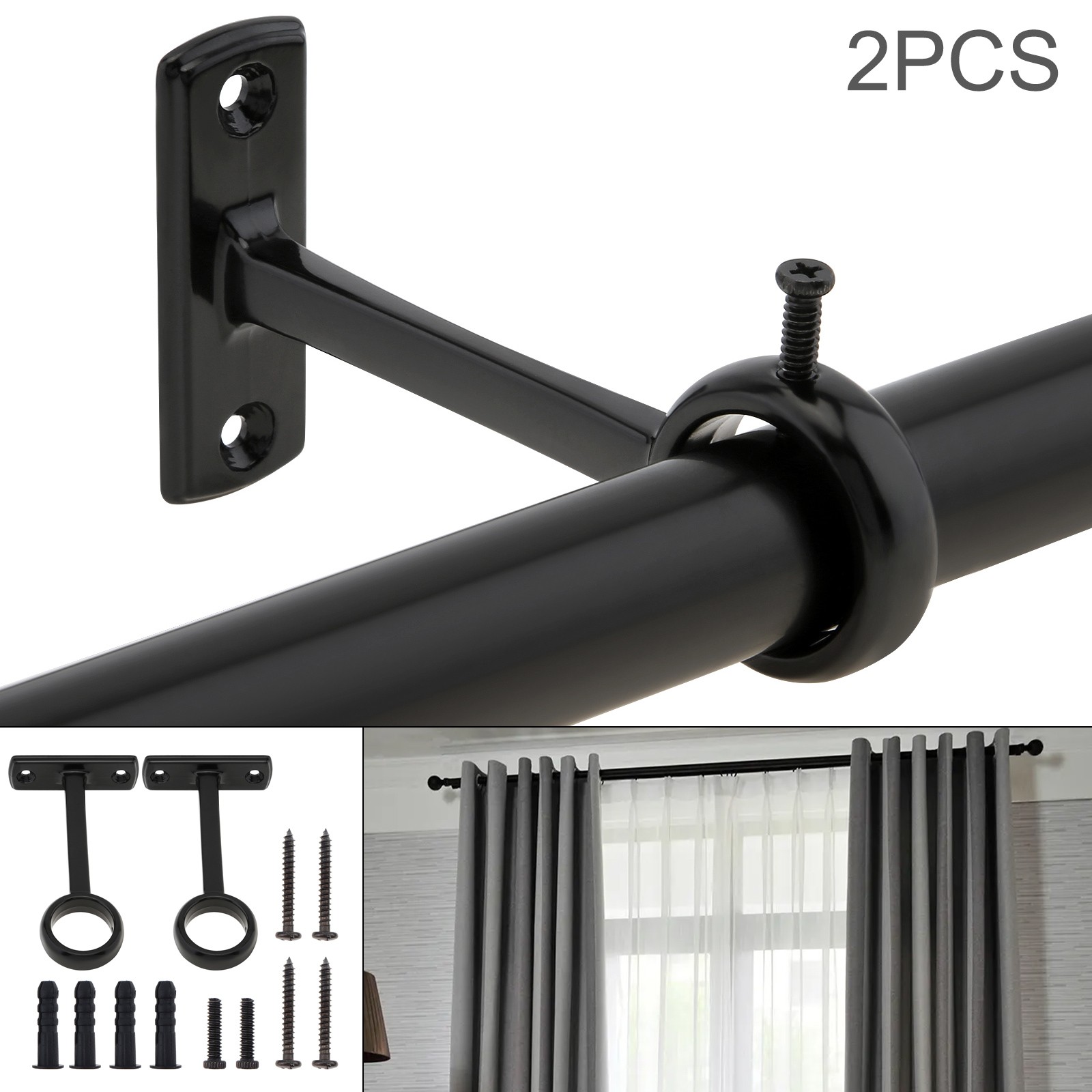 2X Heavy Duty Metal Wall/Ceiling Mount Single Hole Curtain Rod Support Brackets gallery