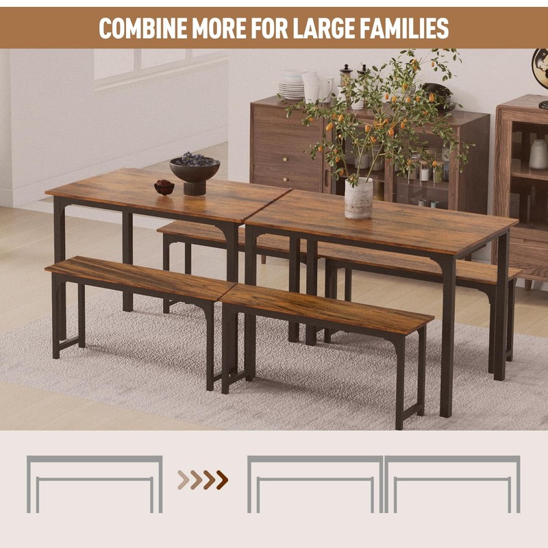 Dining Table Set for 4, 3-Piece Kitchen Table with 2 Benches, 43.5’’ Space Sa... gallery