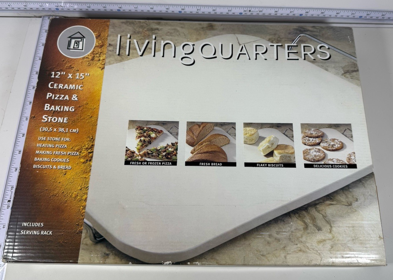 Pizza Stone Baking 12”x15” Living Quarters Biscuits Pizza Cookies NIB Open Box gallery