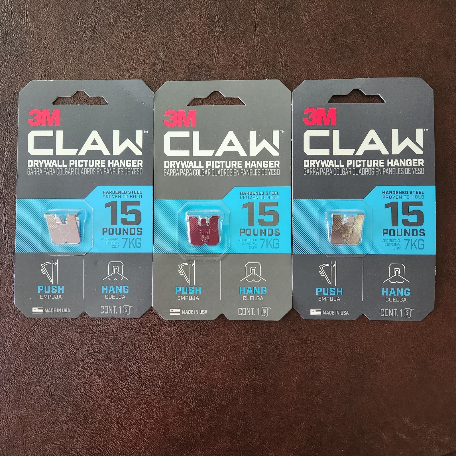 3 Pack - 3M CLAW Drywall Picture Hanger Hardened Steel Holds 15lbs- 3PH15-1ES gallery