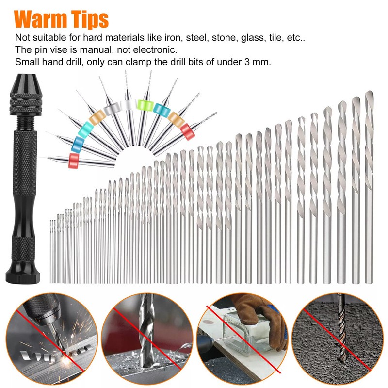 60X Mini Micro Hand Drill Bits Set Small Manual Keyless Chuck Pin Vise Rotary gallery