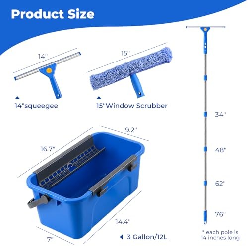 Professional Window Cleaning Kit with Bucket, 3 Gallon Set with 14" Window gallery