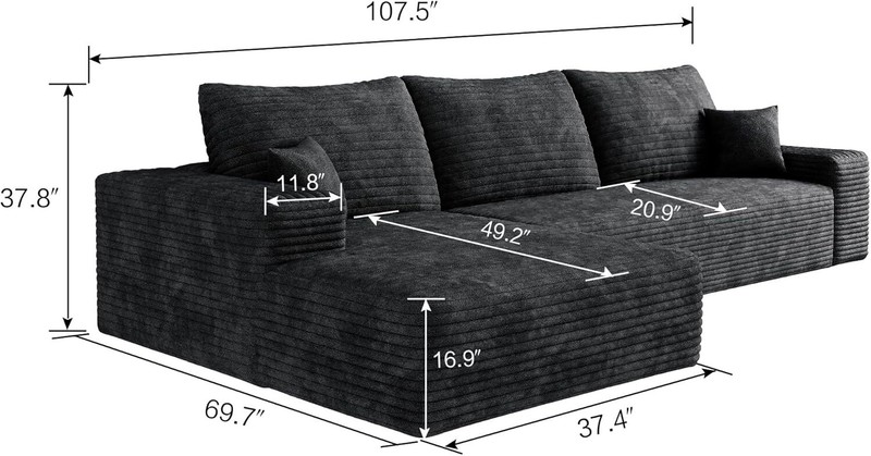 107" L Shaped Corduroy Cloud Couches with Chaise Comfy Sectional Boneless Sofas gallery