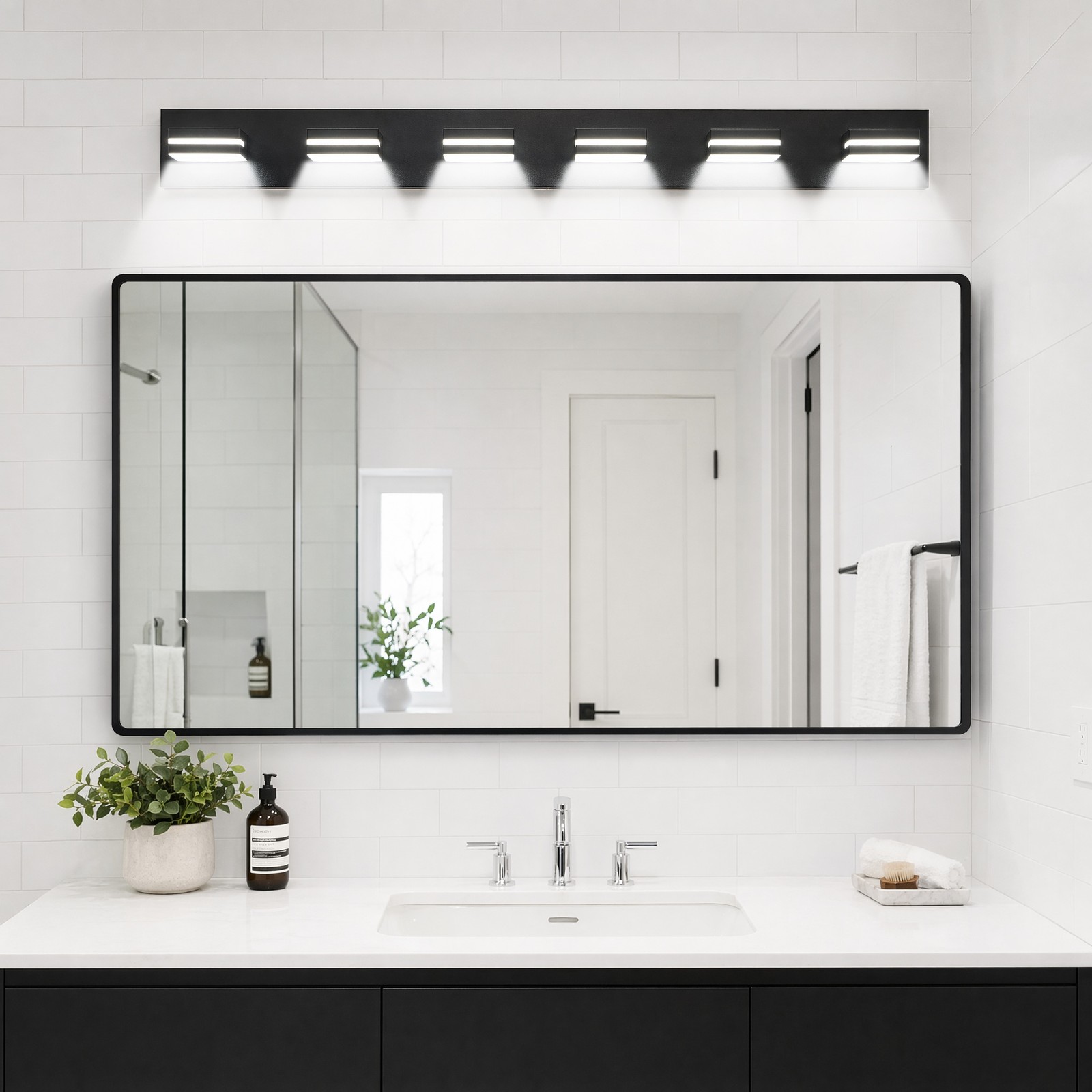 47 in Bathroom Modern Black LED Vanity Light 6 Lights Mirror Wall Sconce Fixture gallery