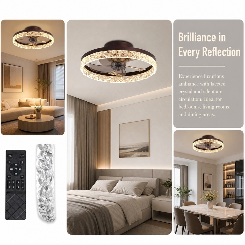 20'' Low Profile Brown Ceiling Fan with LED Light Flush Mount Remote APP Control gallery