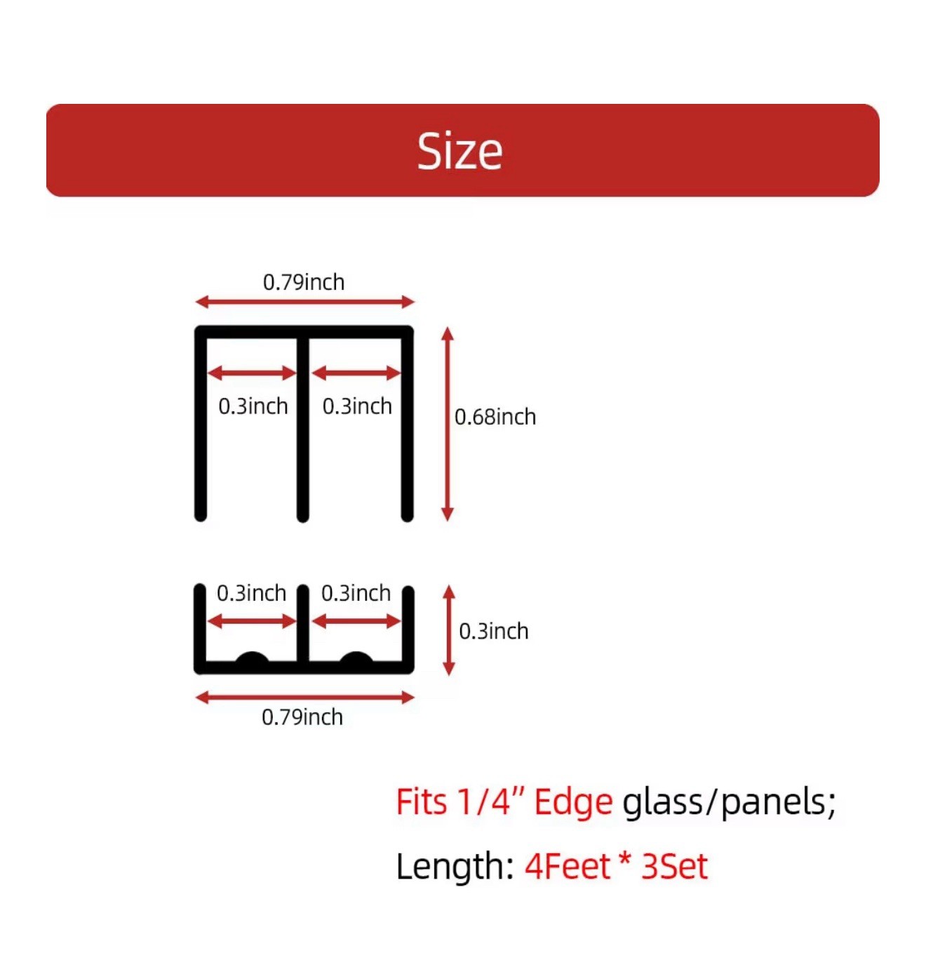 Sliding Door Track, Fit 1/4" Thick Panels, U Channel Rubber ,Black, 3Set gallery