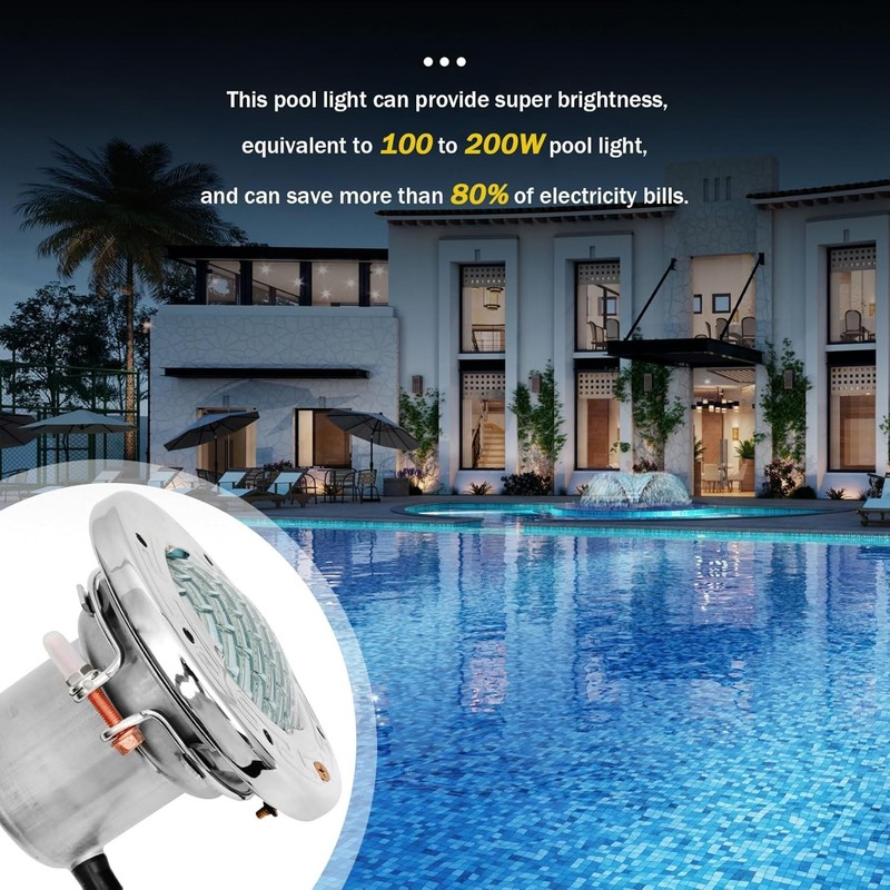 6 Inch LED Spa Lights for Inground Pool, 100FT AC120V 6 Inch White Pool Lights, gallery