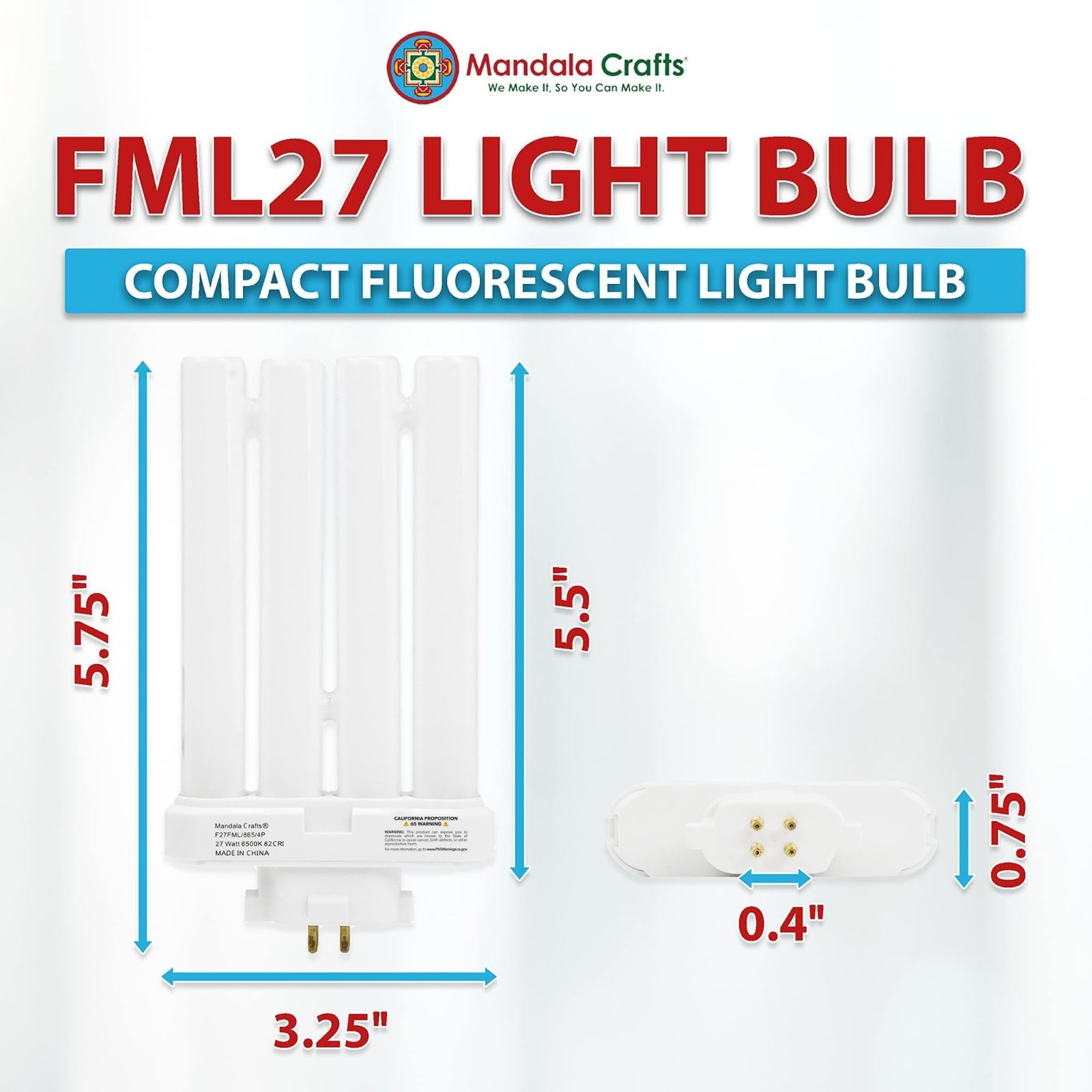 27W 6500K Daylight Compact Fluorescent Light Bulbs - 4-Pin GX10q-4 Base, 2 Pack gallery