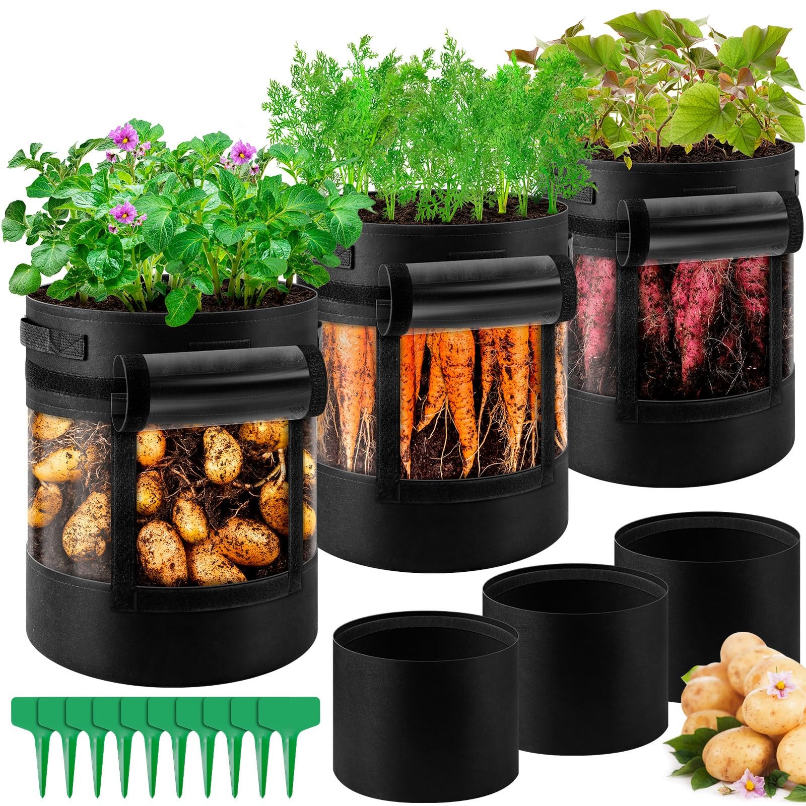 UJG 3 Pack 10 Gallon 360° Visibility Potato Grow Bags with 3Pack-10 gallery