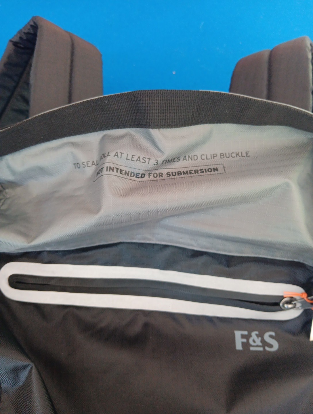 F&S Water Resistant Roll-Top Closure Backpack, Black/Gray 3