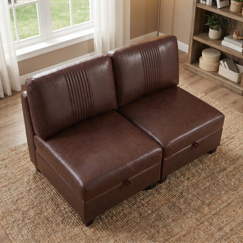 Modular Sofa PU Leather Convertible Shapes with Hidden Storage for Small Space gallery