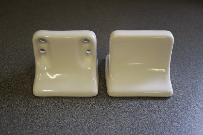 ACP Flat-Back Glossy White Ceramic Soap Dish & Toothbrush Holder Bathroom Set gallery