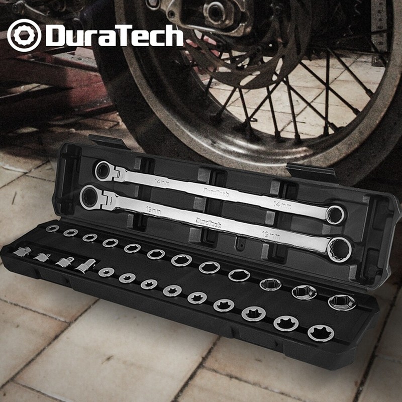 DURATECH 27PCS Extra Long Flex Head Ratcheting Wrench Set Double Box End 8-22mm gallery