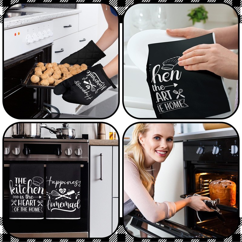 6 Pcs Kitchen Decor Accessories Set Farmhouse Towels Pot Holders Oven Mitts S... gallery