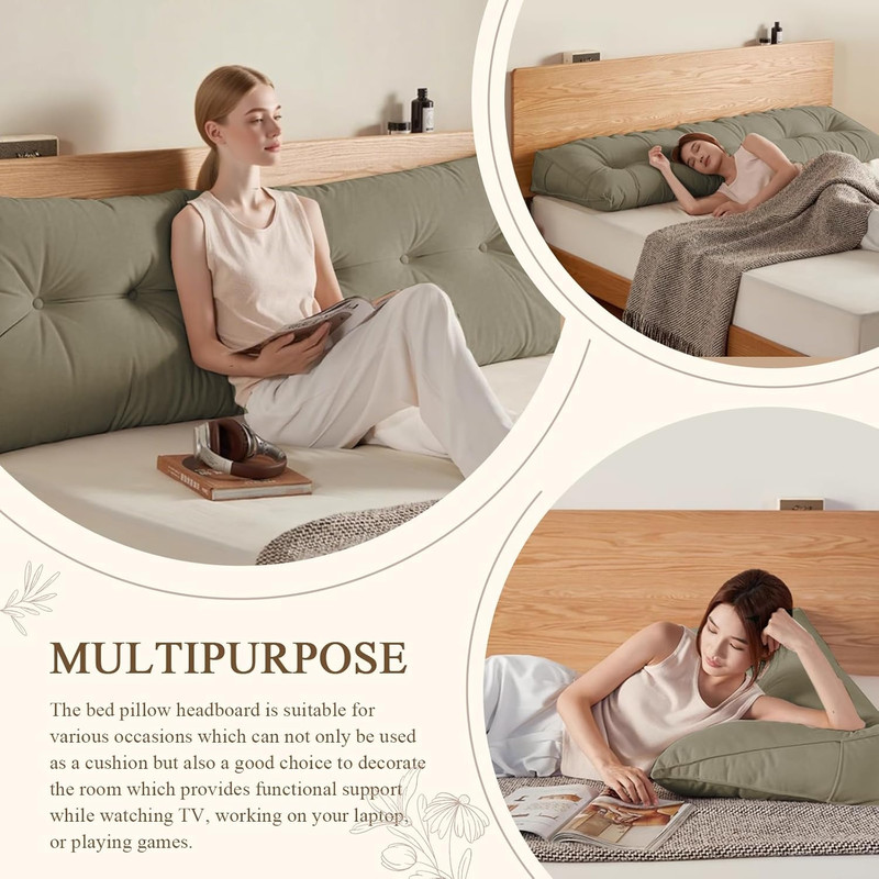 Queen Triangular Wedge Headboard Pillow for Reading & Relaxing - Khaki gallery