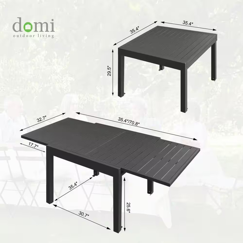 Dark Brown Rectangular Aluminum Outdoor Dining Table Withextension 35 In. to 71 gallery