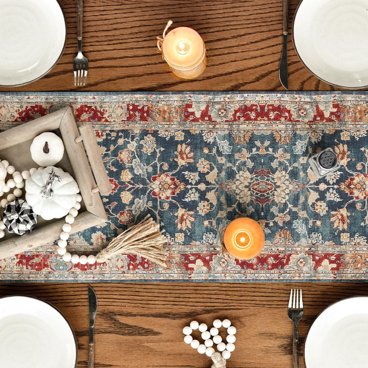Bohemia Style Boho Table Runner, Seasonal Rustic 13" x 48", Table Runner Red gallery