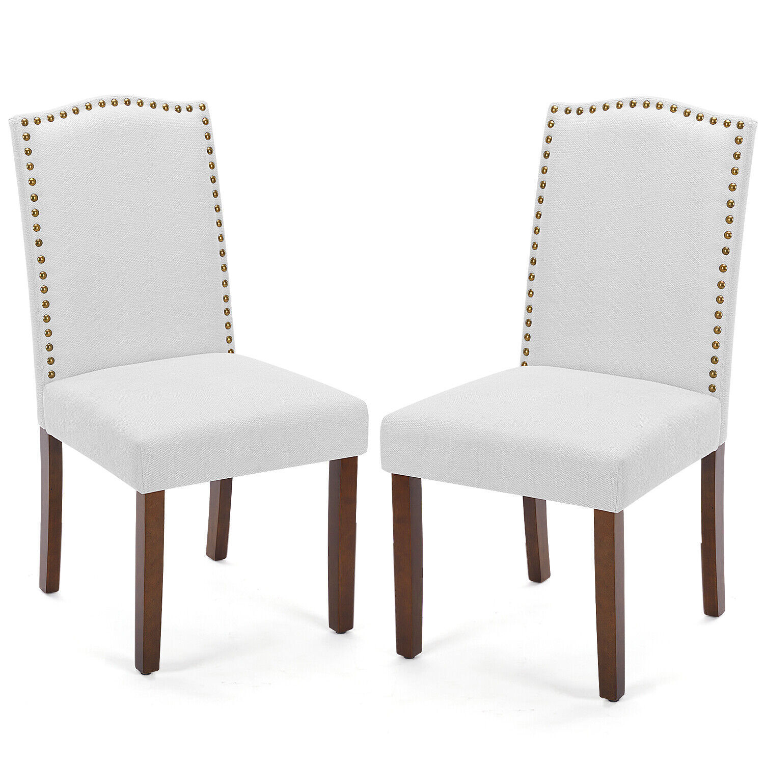 2Pcs Dining Chairs Upholstered Kitchen Chairs w/ Nailhead Trim and Wood Legs gallery