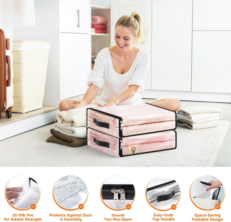 6 Pack Clear Storage Bags, Plastic Blanket Storage Bags with Zipper and Handle, gallery