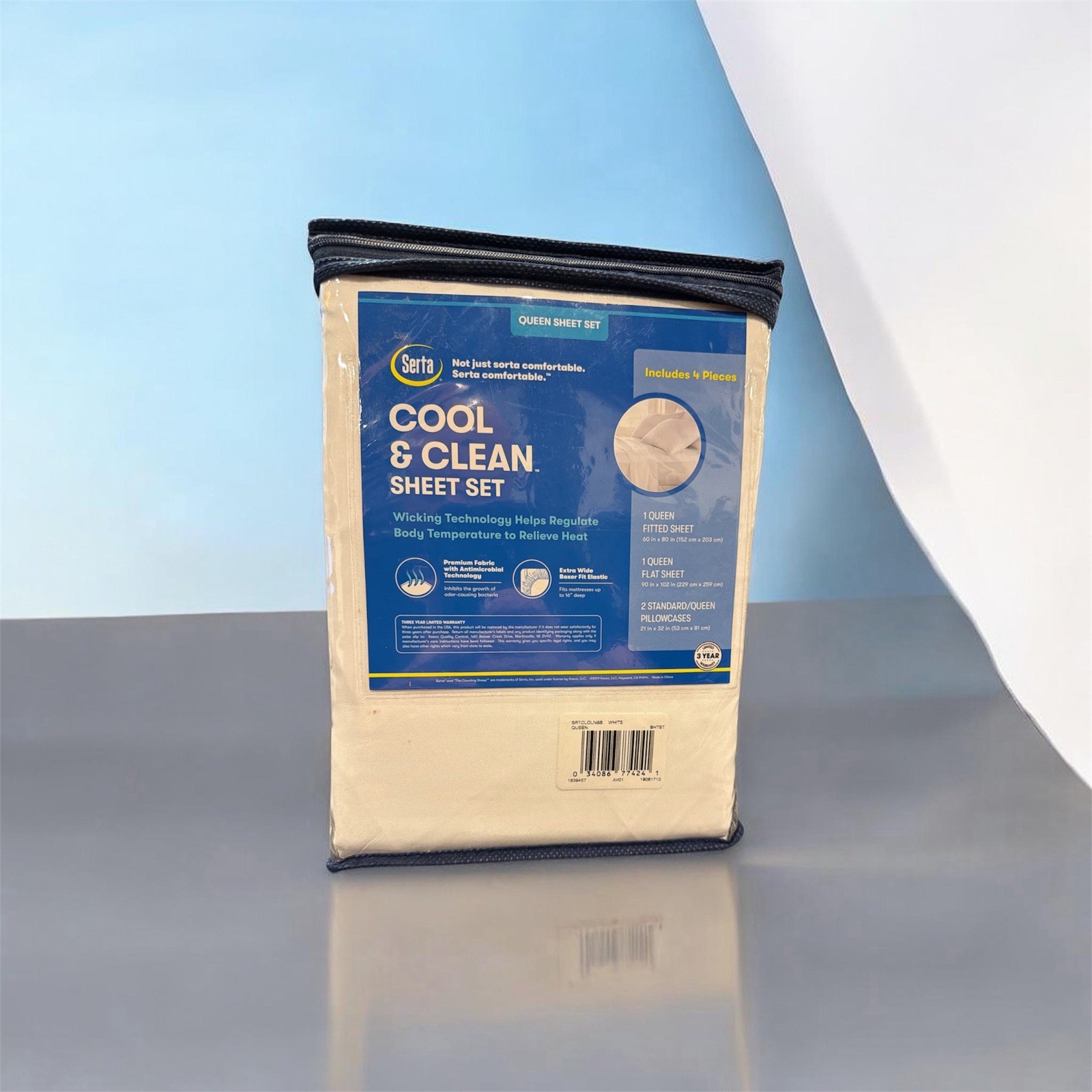Serta Cool & Clean 4-PC. - Sz: King Microfiber Sheet Set w/ Antimicrobial -New gallery