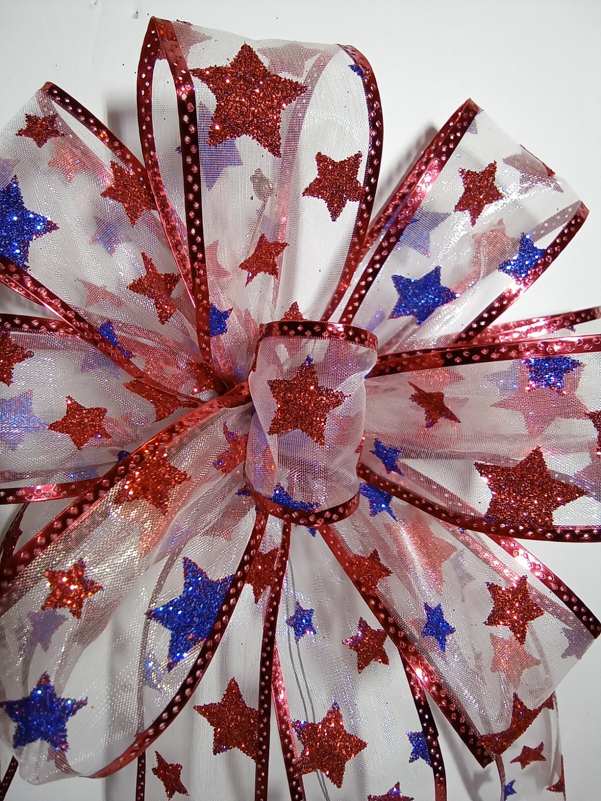July 4th bow decoration red white blue Summer Patriotic 9 loops approx. 7 inches gallery