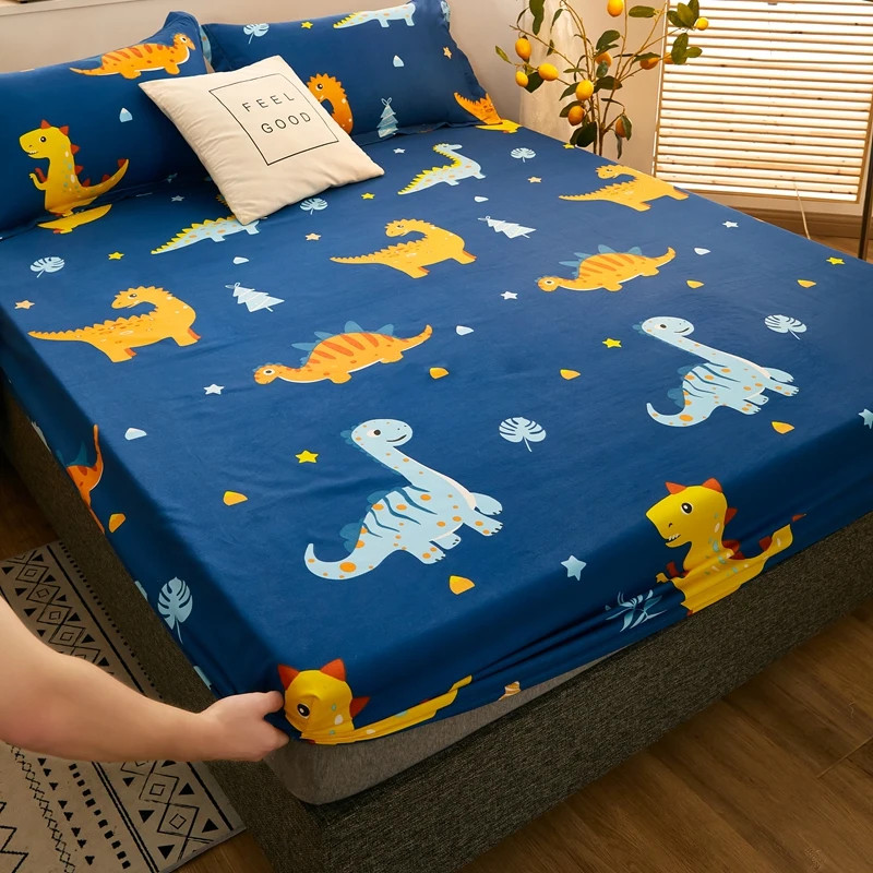 1Pc Fitted Sheet With Elastic Cartoon Style Cute Dinosaur Print Mattress Cover gallery