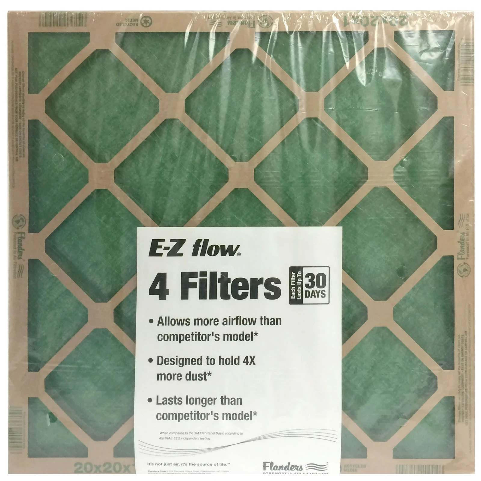 AAF Flanders 20" x 25" x 1" Nested Glass MERV 1 Air Filter (4 Filters) gallery