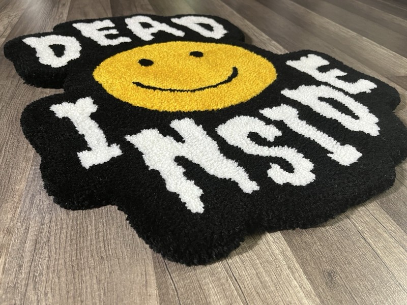 Dead Inside Smiley Face Rug, Hand-Tufted, 19 x 25 in Black/White/Yellow gallery