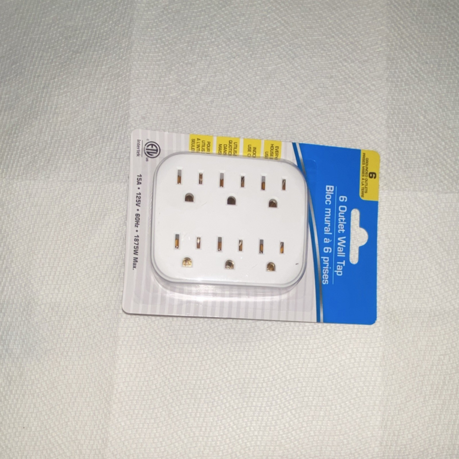 6 Outlet Wall Tap, White, Plastic, Plug Type A, 121-140V, 15A, Wall Mount gallery