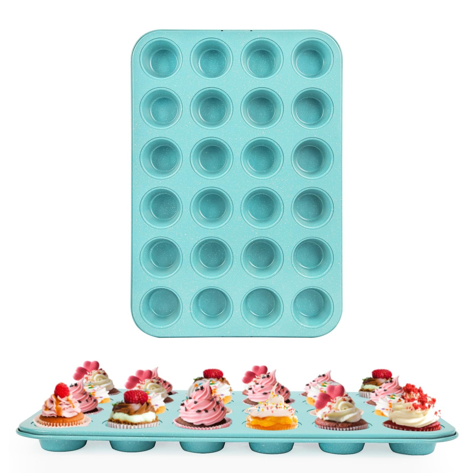 Spmarkt 2-Pack Light Blue 24-Cup Ceramic Mini Muffin Pan Non-Stick Muffin Tin gallery