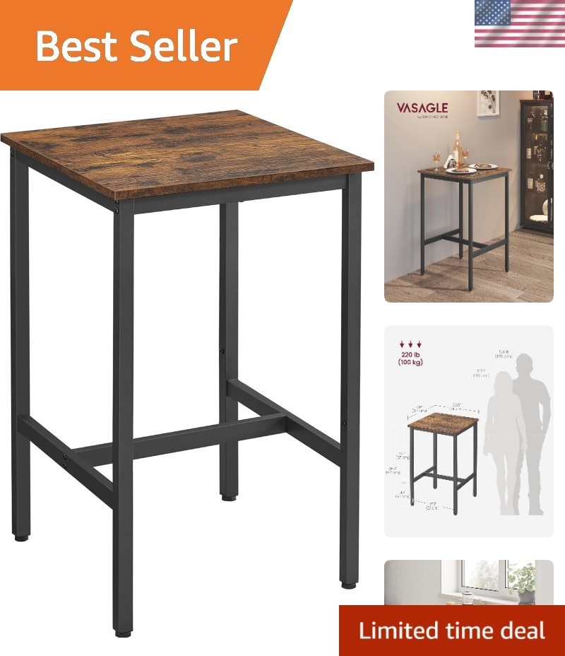 Compact Bar Height Table: Rustic Brown & Black, Ideal for Entertaining