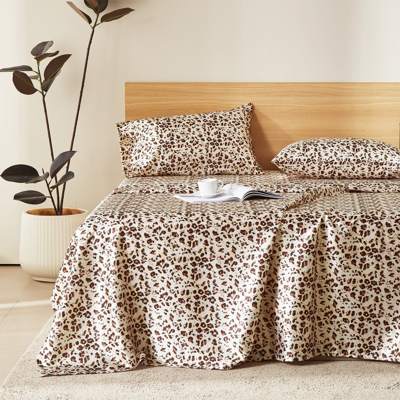 4Pcs Satin Sheet Set Leopard Pattern Faux Silky Bedding Sheet Cooling Queen King gallery