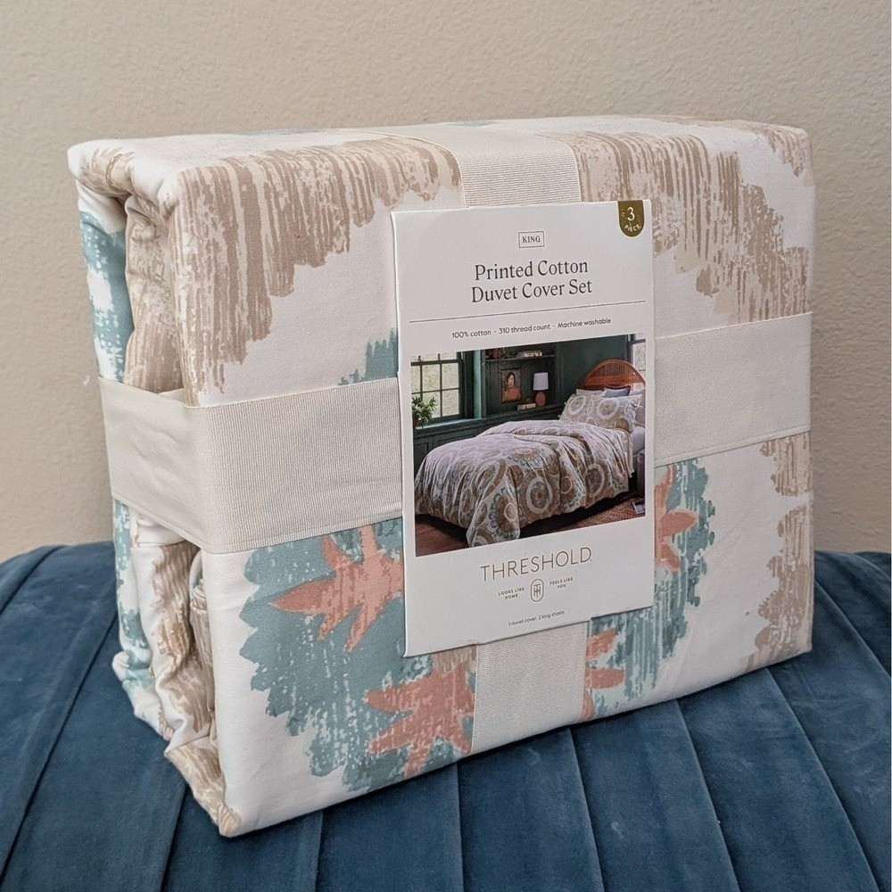 New Threshold Suzani Print Duvet Cover and Sham Set Ivory Blue King gallery