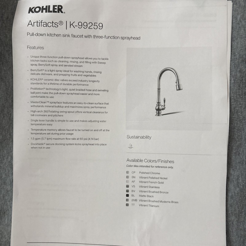 Kohler K-99259-SN Artifacts Pull-Down Kitchen Faucet in Vibrant Polished Nickel gallery