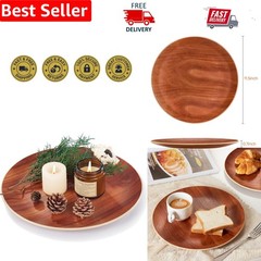 Multi-Purpose Round Serving Tray in Polished Acacia Wood – Effortless Cleanup