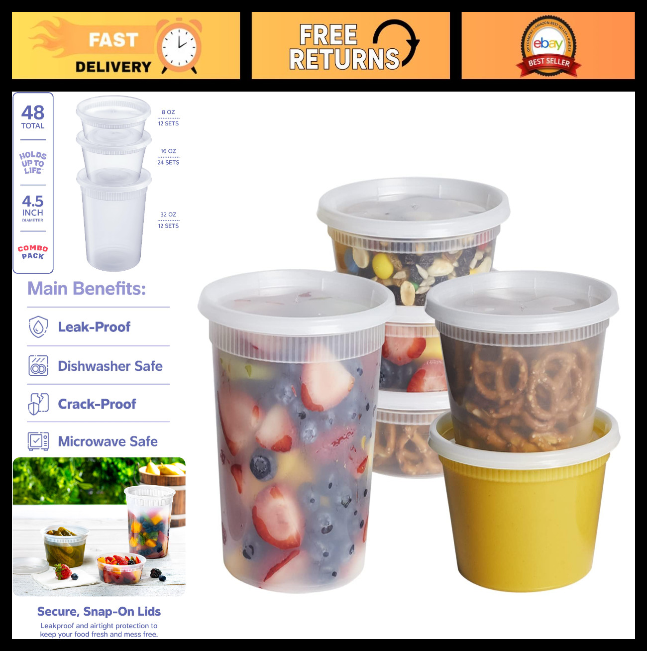 Food Storage Containers with Lids - 48 Pack, 8oz, 16oz, 32oz - Meal Prep & Freez gallery