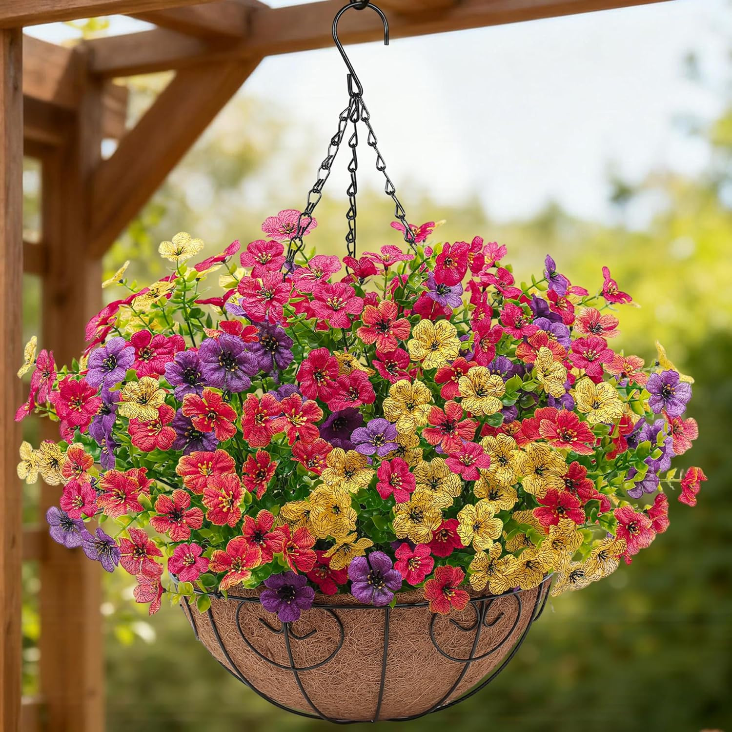 Artificial Faux Hanging Flowers Plants Basket for Outdoors outside Spring Summe gallery