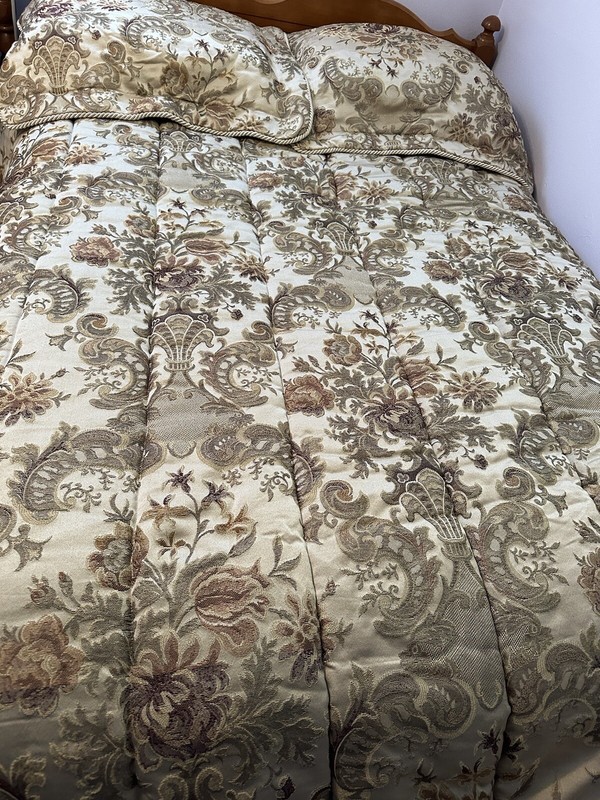 Queen Gold Beige elegant Soft Shimmer Jacquard Bedding Braided Cord Trim 86x92in gallery
