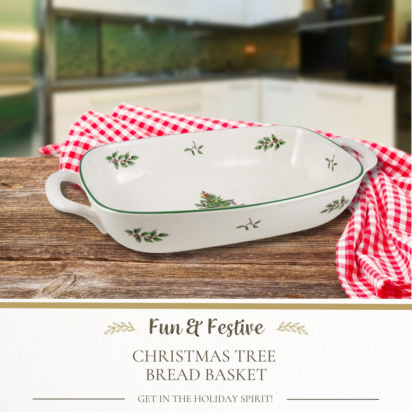 Spode Christmas Tree Porcelain Bread Basket, 14" x 7.5", Giftware & Bakeware gallery