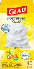Glad ForceFlex Tall Kitchen Drawstring Trash Bags 13 Gal Gain Lemon Zest 40 Ct
