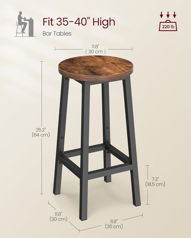 Rustic Brown Counter Height Bar Stools Set of 2 - Easy Assembly Design gallery