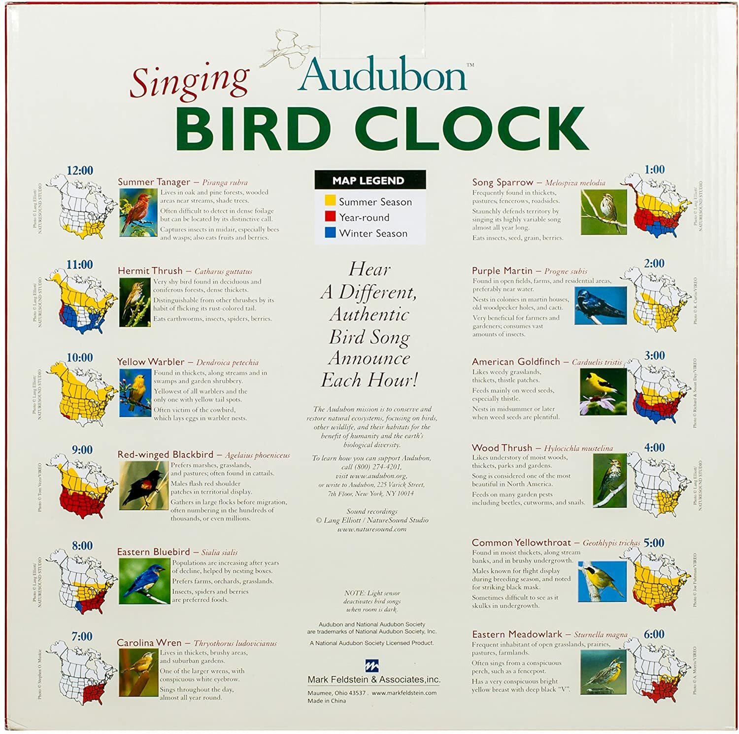 Audubon Society Singing Bird Wall Sound Clock, 13 Inch, Green gallery