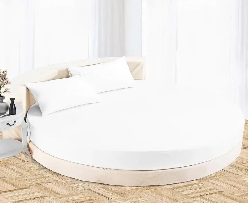 4 Piece Round Bed Solid White Sheet Set 600 TC Cotton Deep Pocket Up to 24 Inch gallery